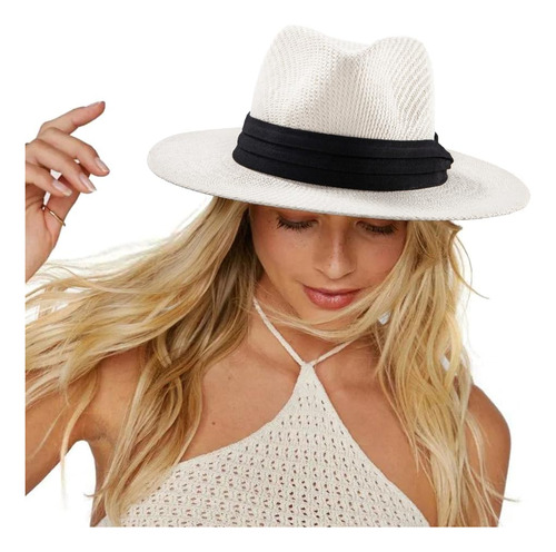 Sombrero Panamá Mujer, Sombrero Fedora Paja Ala Ancha Sol