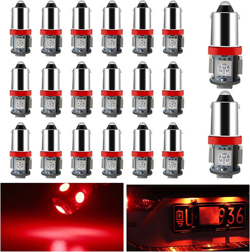 Everbrightt  Paquete De 20 Bombillas Led Rojas Ba9s 505...