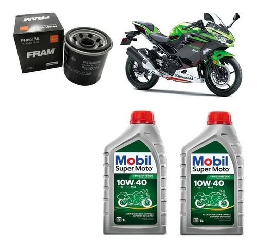 Mobil 10w40 Kit Troca Óleo Kawa Ninja 400 Fram Ph6017a