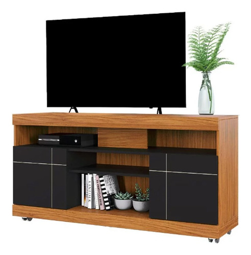 Rack Tv Living 2 Puertas Estantes Ruedas Hasta 55 Pulgadas