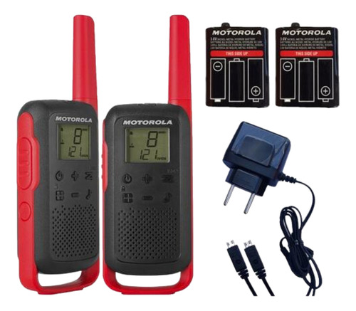 6 Radio Comunicador Walktalk Profissional Motorola T210 32km Bandas De Freqüência Uhf Cor Preto/vermelho 127/220v