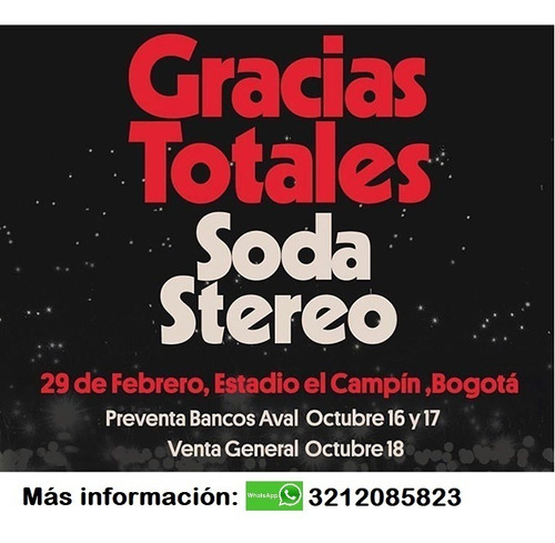 Boletas Soda Stereo Gracias Totales Norte B Bogotá 29 De Feb