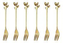 Comprar Tenedore Postre Copetin Hoja Dorados Acero Inoxidable X6