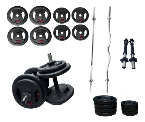 SET DE PESAS 55KG CON BARRA CURVA