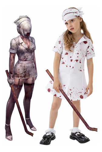 Halloween Bloodied Silent Hill Enfermera Triángulo Cabeza Zombie Cos Niños Mascarada Mostrar Disfraz
