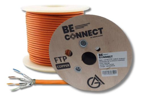 Cable Ftp Cat6a 100 Mts Interior 100% Cob Naranja Beconnect