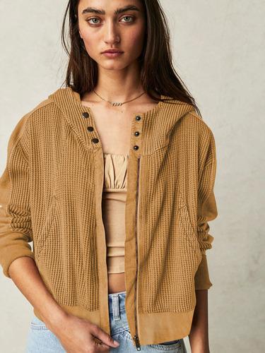 Sudadera Con Capucha Zip Up Cardigan Patchwork Para Mujer