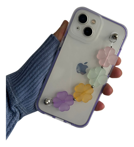 Funda Transparente Para iPhone Con Correa De Flores
