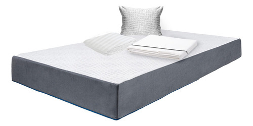 Colchón Individual 20 Cm + Sábanas, Protector Y Almohada Blanco Con Gris