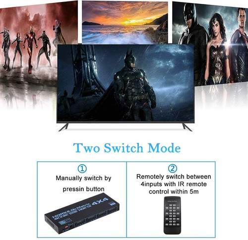 Switch Splitter Conmutador Hdmi 4k 4x4 Multiples Pantallas