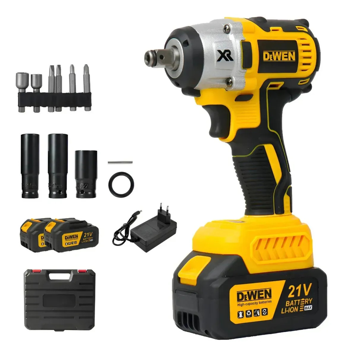 Chave De Impacto Profissional 450nm Brushless 2 Baterias 21v Amarelo 50 Hz / 60 Hz