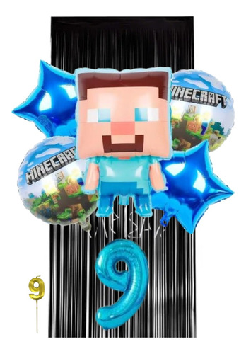 Set De Globos Decoración Cumpleaños Minecraf 8 Pcs