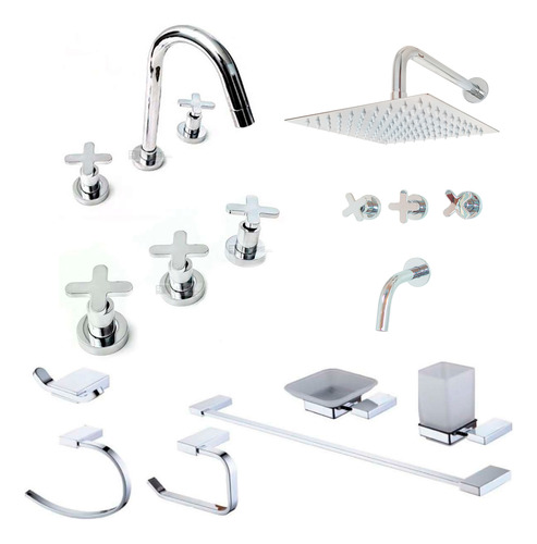 Griferia Baño Completa Set Accesorios Aqualaf Mailen