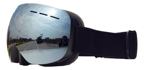 Anti Fog Uv 400 Protección Marco Negro Nieve Lentes Plateada