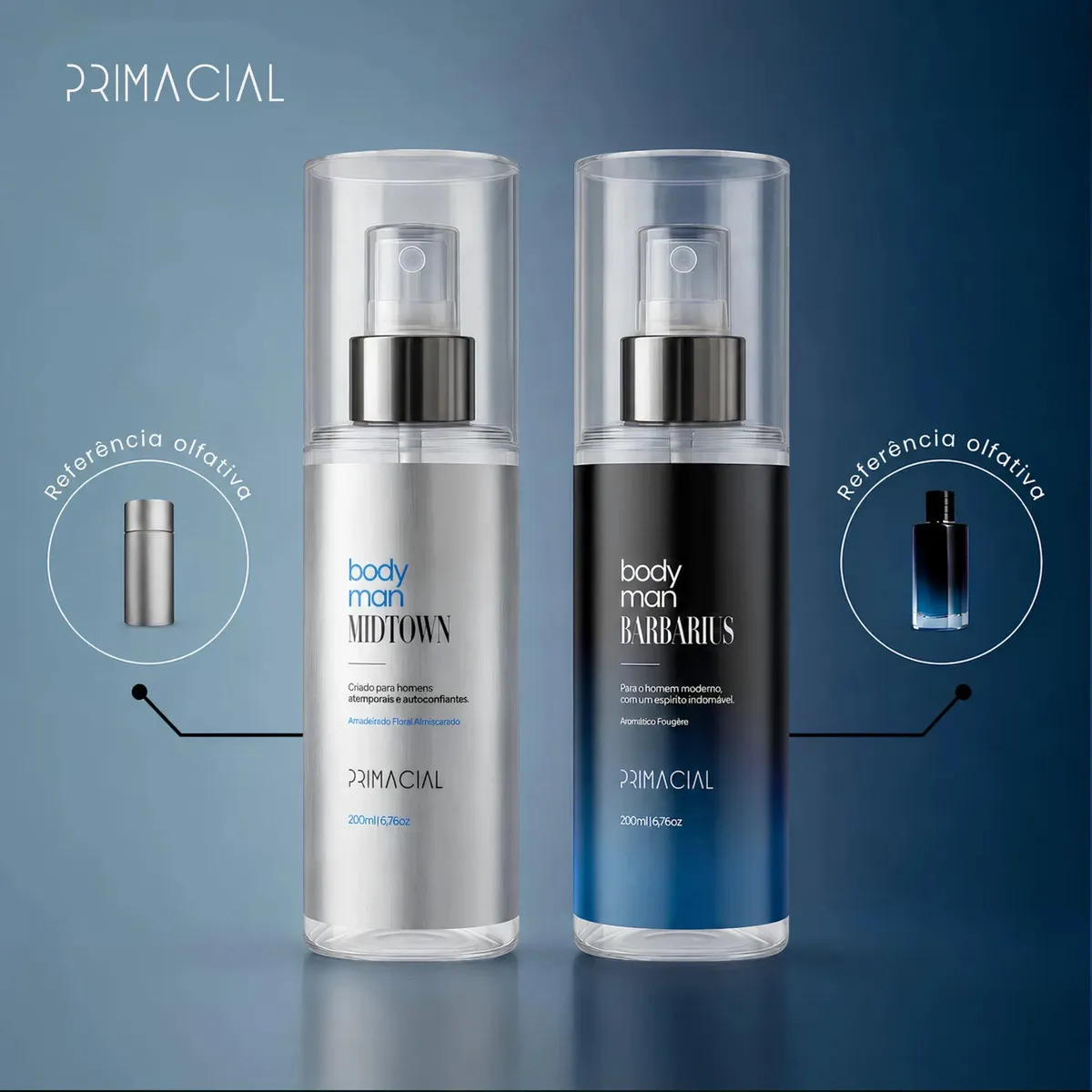 KIT BODY SPLASH MASCULINO BARBARIUS E MIDTOWN 200ML - PRIMACIAL PERFUME FRESCO AMADEIRADO