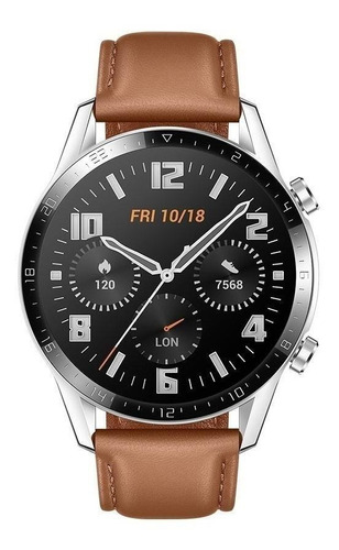 Huawei Watch GT 2 Classic 1.39" caja 46mm de  metal y plástico  stainless steel, malla  pebble brown de  cuero LTN-B19