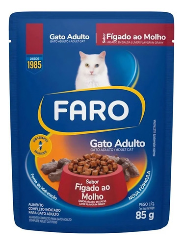 Sachê De Ração Úmida P/ Gato Adulto Fígado Ao Molho 85g Faro