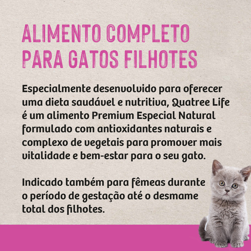 Quatree Gatos Life Filhotes Salmão E Arroz 1kg Kit 2 Ração