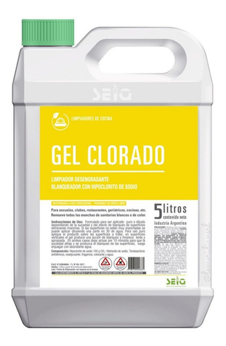 Gel Clorado/ Lavandina En Gel Desinfectante Seiq X 5 Lts