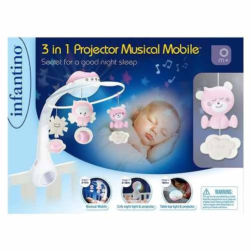 Movil Proyector Musical 3 En 1 Original Infantino Rosa
