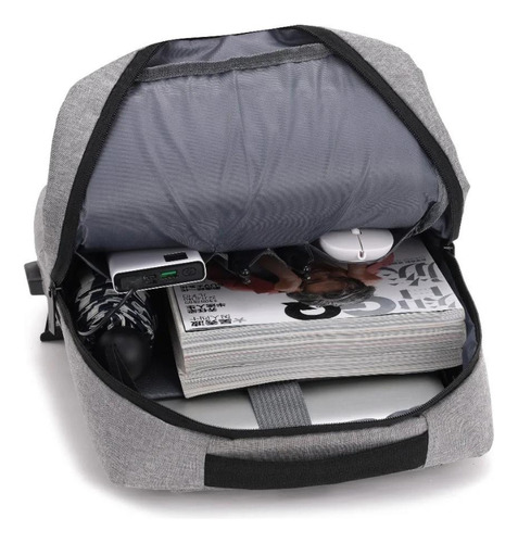 Mochila Masculina Para Faculdade/trabalho Entrada Usb Imperm Cor Preta Desenho Do Tecido Lisa
