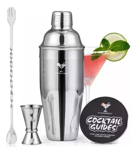 Kit X3 Piezas Coctelera Bartender Jigger Colador Profesional