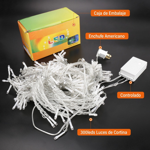 Imagen 3 de 10 de 3x3m Cortina Guirnalda Navidad Decorativa Fiesta Luz 300 Led