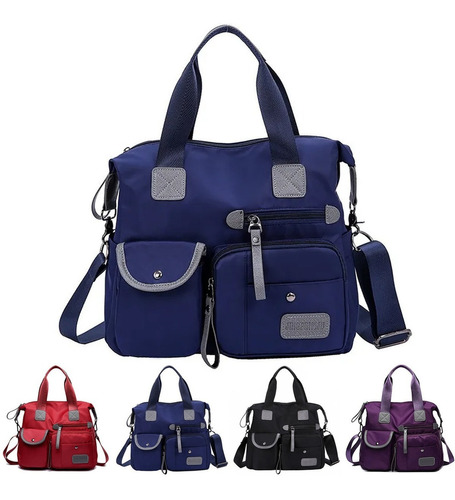 Bolsa Mujer Impermeable Viaje Nylon Tote Crossbody Bandolera Color Azul Oscuro