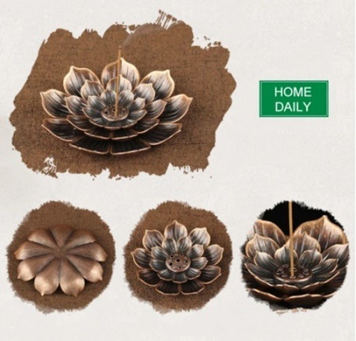 Imagen 6 de 6 de Decoración Porta-incienso Flor De Loto Bronce