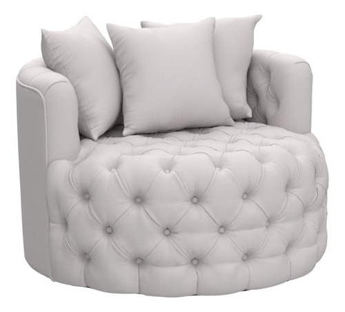 Silla Giratoria Diseño Barril 3 Almohadas Lino Beige Dolonm 