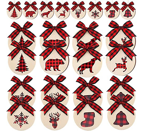 16 Pcs Wooden Christmas Hanging Ornaments,xmas Tree Woo...