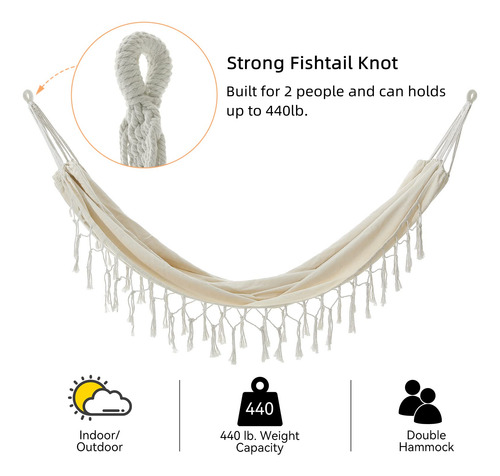 Hamaca Doble Bohemia De Macramé Para 2 Personas Con Borlas M