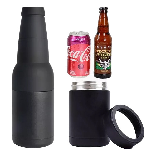 Cooler Long Neck Lata Cerveja Inox Prata Sublimação Preto