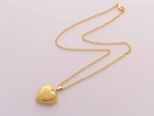 Colar Pingente Relicário Coração Folheado Ouro 18k
