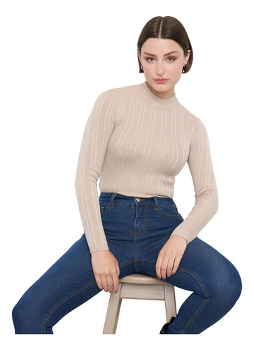 Sweater Mujer Viscosa Cuello Moc Beige - Corona