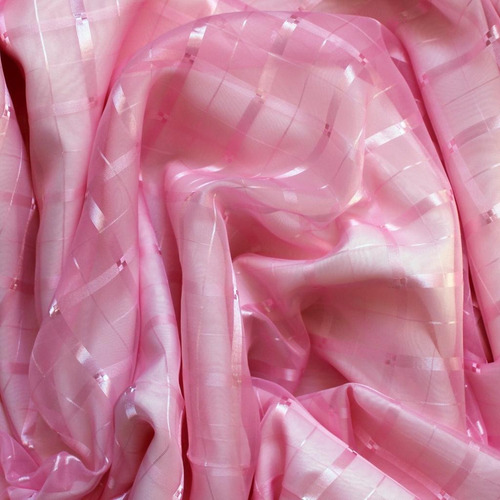 Cortina de velo a cuadros rosa bebé de 2,30 m x 4 m, con ojales cromados