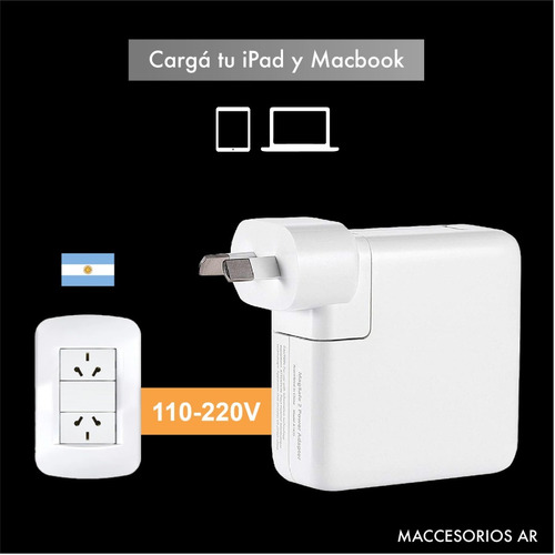 Imagen 5 de 10 de Adaptador Para Cargador Macbook Pro Air iPad Toma Argentina