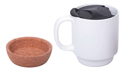 Taza De Cerámica Mate Con Base De Corcho Removible 300ml Color Blanco