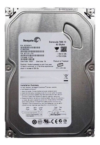 Hd Sata Seagate 80gb Barracuda 7.2k 3.5 St380815as Cor Prateado