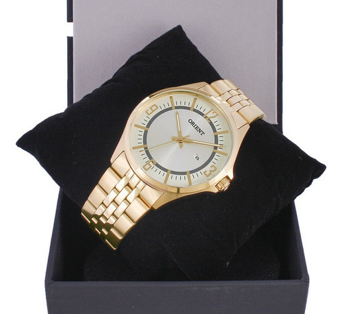 Relógio Orient Masculino Dourado Mgss1235 S2kx Analogico Cor do fundo Prateado