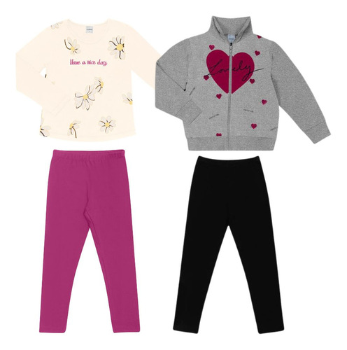 Kit 2 Conjunto Infantil Meia Estação Blusa E Legging Rovitex
