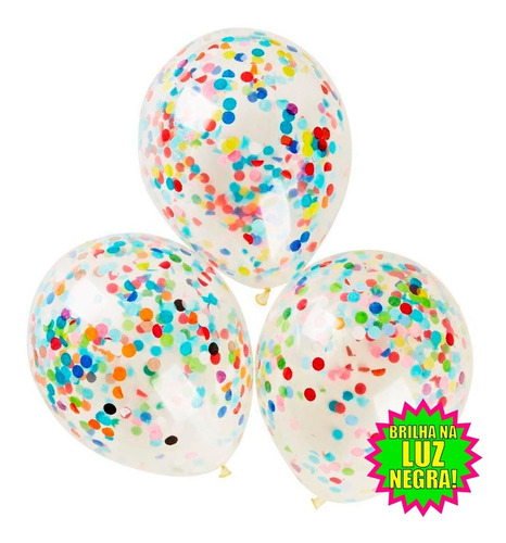 Balão Bexiga Confete De Neon Nº12 - Com 12 Unidades