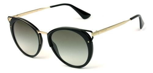 Gafas de sol Prada Spr66t 1ab-0a7, color negro, marco negro, color varilla dorada, lente dorada, diseño dorado, gafas para reclusos, lentes UV400 polarizadas