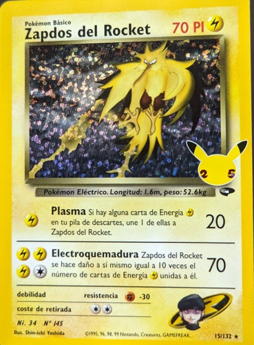 Zapdos Rocket Pokémon Tcg Celebración Carta Original 