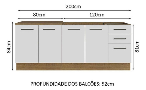 Kit Com 2 Balcões Madesa Agata 3 Gavetas 4 Portas S Tampo Rb Cor Rustic/Branco