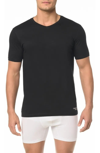 Kit 2 Camisetas Calvin Klein Cotton Gola V-neck Preto Branco