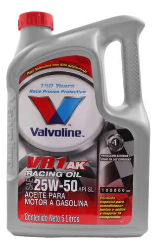 Aceite Motor Alto Kilometraje 25w50 100,000 Km Valvoline 5l