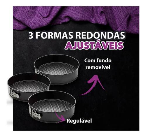 Imagem 4 de 8 de Combo 3 Formas De Bolo Fundo Removível Redonda + Faca De Pão