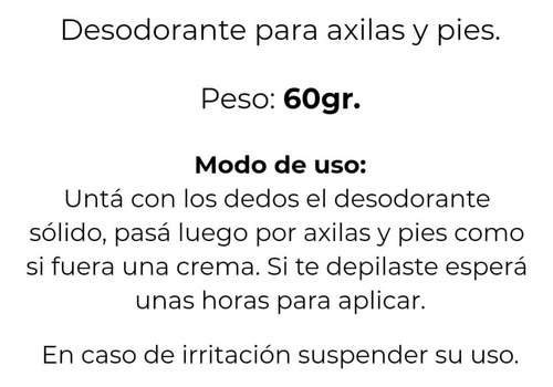 Desodorante Sólido Natural - Axilas Pies Coco, Karite, Vit E Fragancia Tea Tree
