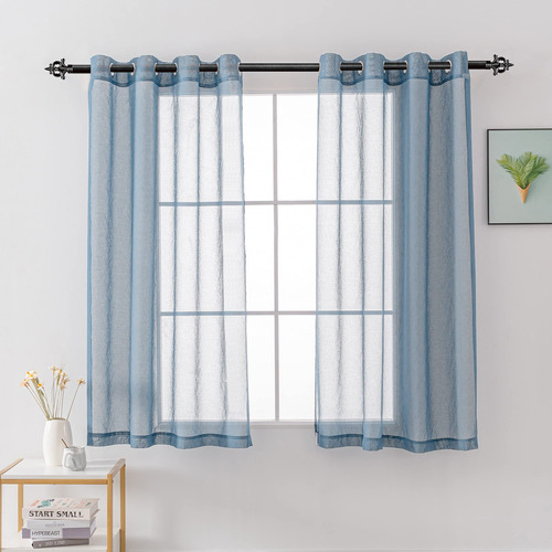 Cortinas Traslúcidas Azul Polvoriento 114 Cm Cocina, 2 Panel